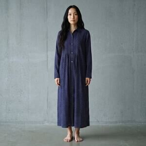 RAAG | M | Navy Blue Long Sleeve Button Down Boho India Kaftan Shirt Dress